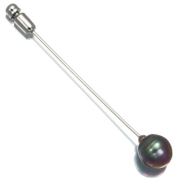 ミキモト ブローチ ブラックパール 黒蝶真珠 10.4mm ラペルピン K18WG/合金 