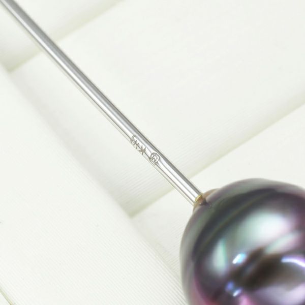 ミキモト ブローチ ブラックパール 黒蝶真珠 10.4mm ラペルピン K18WG/合金 