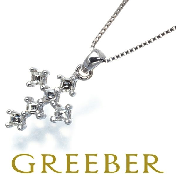 ダイヤ 0.20ct クロス ネックレス K18WG/Pt900/Pt850 