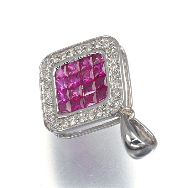 ルビー 0.78ct ダイヤ 0.15ct  ミステリーセッティング ペンダントトップ K18WG 