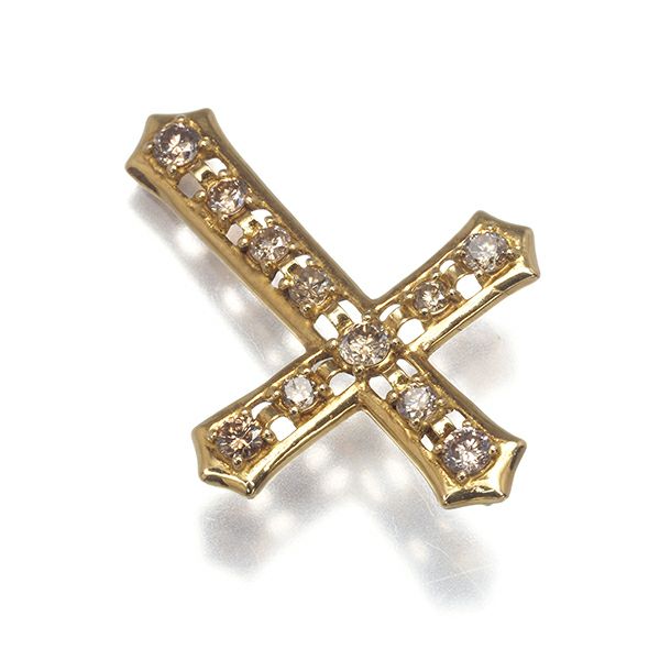 ブラウンダイヤ 0.50ct クロス  ペンダントトップ K18YG 
