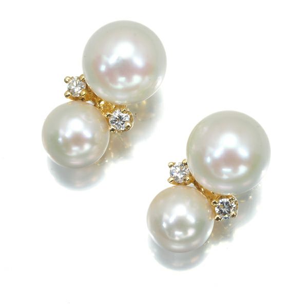 ティファニー ピアス パール 真珠 5.3-6.5mm ダイヤ K18YG 