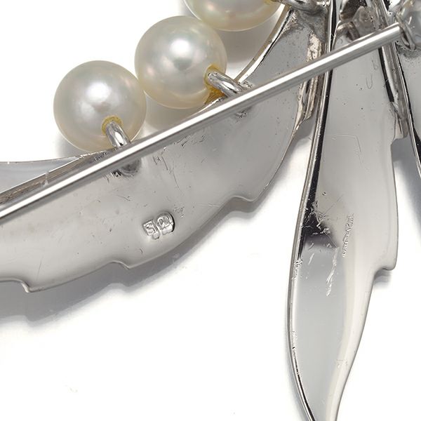 ミキモト ブローチ パール アコヤ真珠 4.5-6.0mm  リーフ シルバー 
