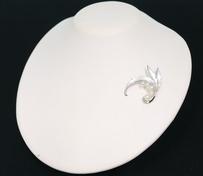 ミキモト ブローチ パール アコヤ真珠 4.5-6.0mm  リーフ シルバー 
