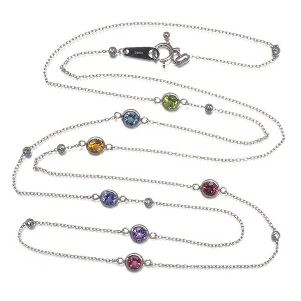 マルチカラーストーン 1.50ct ステーション ロング  ネックレス K18WG 