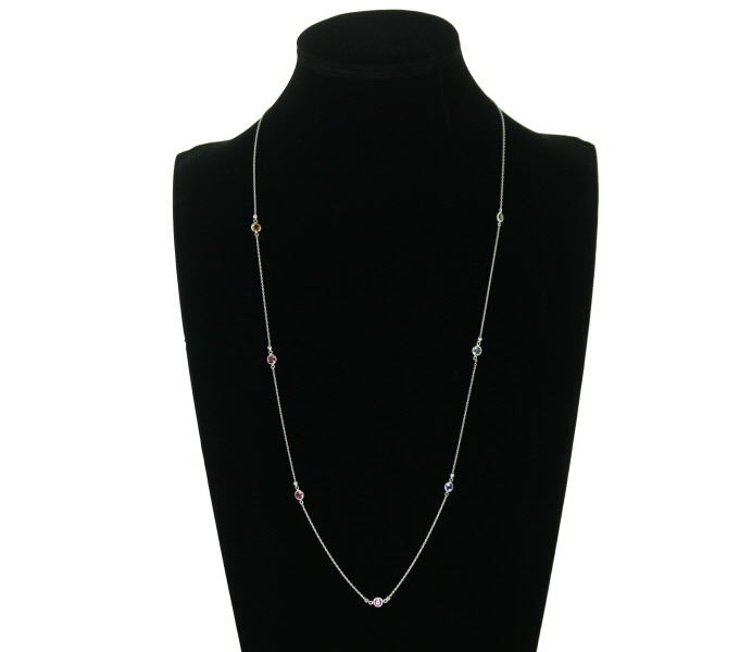 マルチカラーストーン 1.50ct ステーション ロング  ネックレス K18WG 