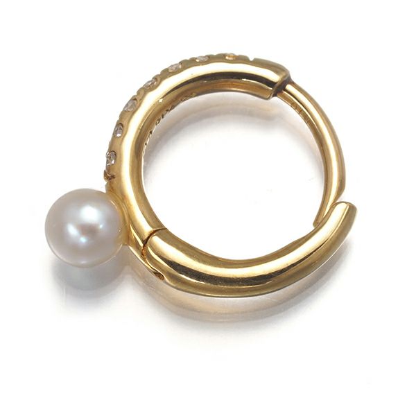 ヒロタカ ピアス ベビーパール 真珠  3.0mm ダイヤ 0.03ct  フープ 片耳 K18YG 