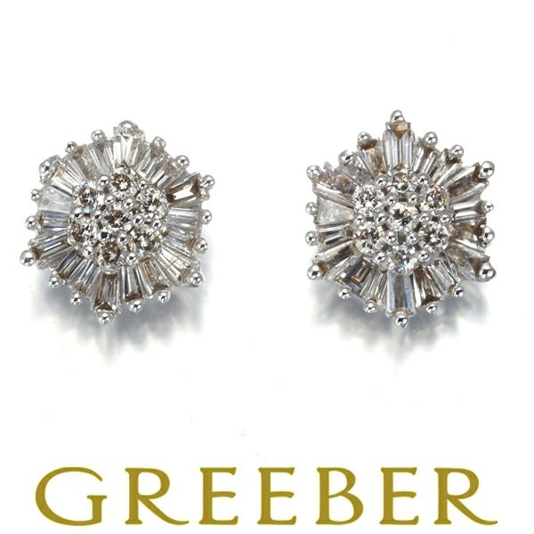 ダイヤ 0.17ct/0.17ct  2種カット テーパー&ラウンド ピアス K18WG 