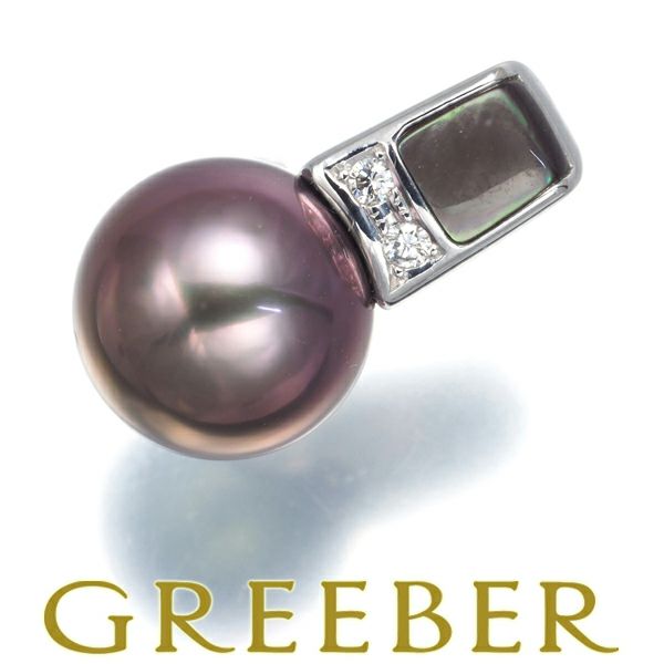 ブラックパール 黒蝶真珠 10.4mm ブラックシェル ダイヤ 0.03ct   ペンダントトップ K18WG 