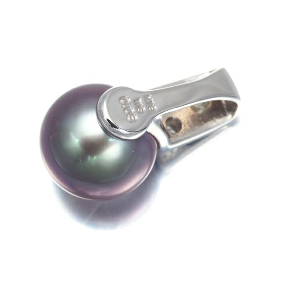ブラックパール 黒蝶真珠 10.4mm ブラックシェル ダイヤ 0.03ct   ペンダントトップ K18WG 
