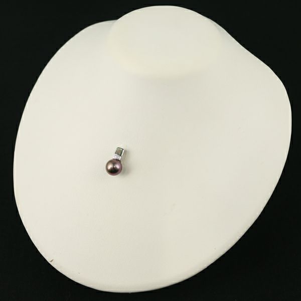 ブラックパール 黒蝶真珠 10.4mm ブラックシェル ダイヤ 0.03ct   ペンダントトップ K18WG 