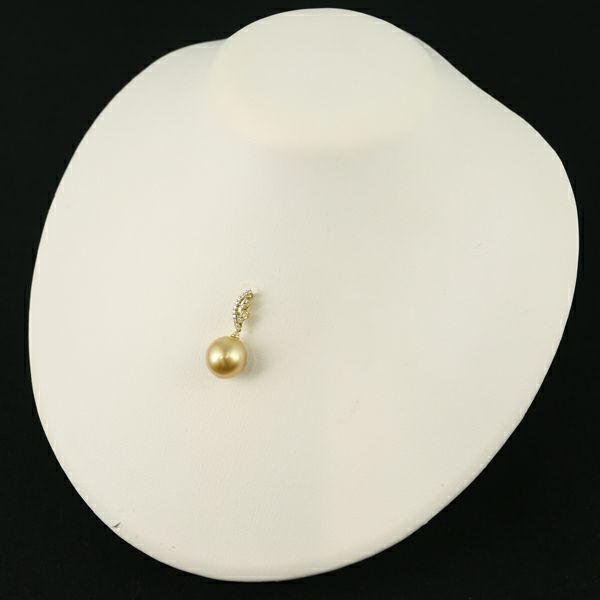 ゴールデンパール 白蝶真珠 12.8mm ダイヤ 0.10ct   ペンダントトップ K18YG ソーティング