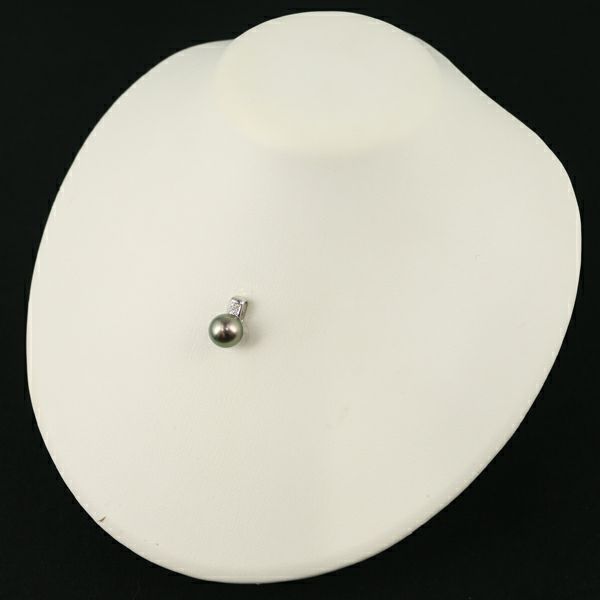 タサキ ペンダントトップ ブラックパール 黒蝶真珠 10.8mm ダイヤ 0.03ct   K18WG 