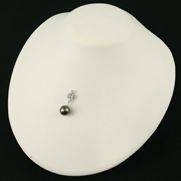 タサキ ペンダントトップ ブラックパール 黒蝶真珠 10.8mm ダイヤ 0.21ct   K18WG 