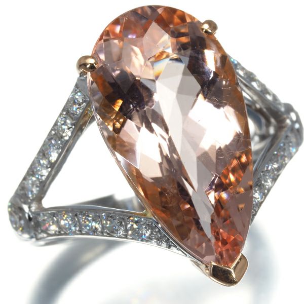 モルガナイト 6.54ct ダイヤ 0.60ct ペアシェイプ リング K18PG/WG 
