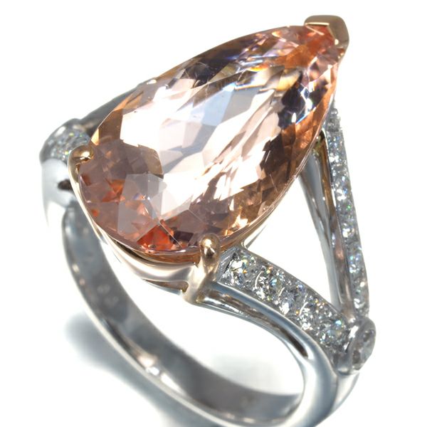 モルガナイト 6.54ct ダイヤ 0.60ct ペアシェイプ リング K18PG/WG 