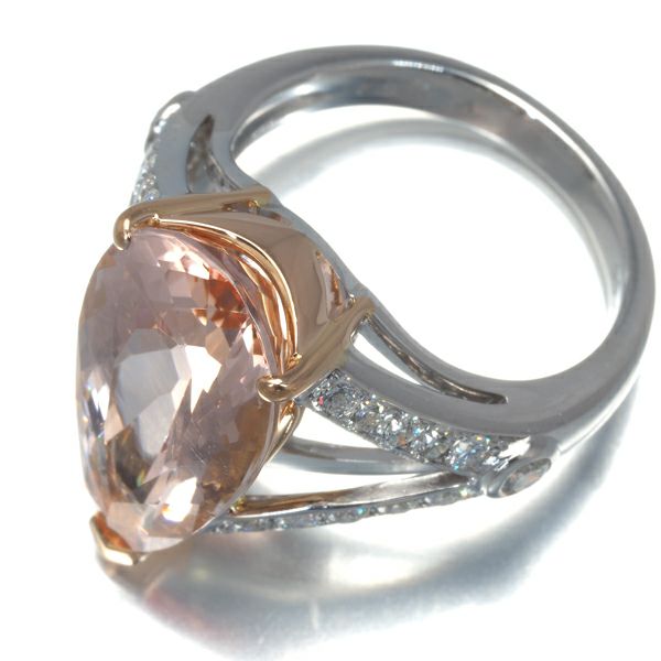 モルガナイト 6.54ct ダイヤ 0.60ct ペアシェイプ リング K18PG/WG 