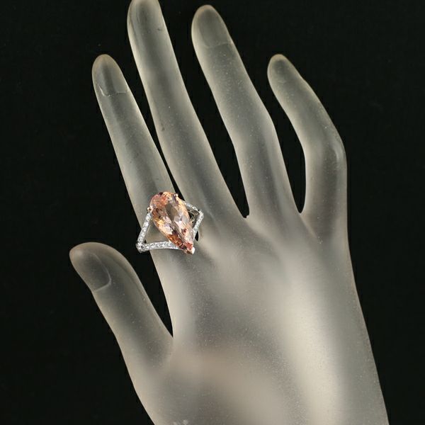 モルガナイト 6.54ct ダイヤ 0.60ct ペアシェイプ リング K18PG/WG 