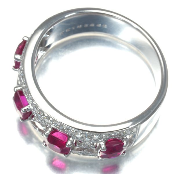 ルビー 1.58ct ダイヤ 0.52ct ミルグレイン リング K18WG 