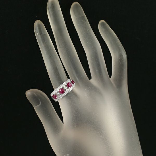 ルビー 1.58ct ダイヤ 0.52ct ミルグレイン リング K18WG 