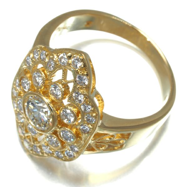 ダイヤ 0.52ct/0.58ct 透かし ミルグレイン   リング K18YG 