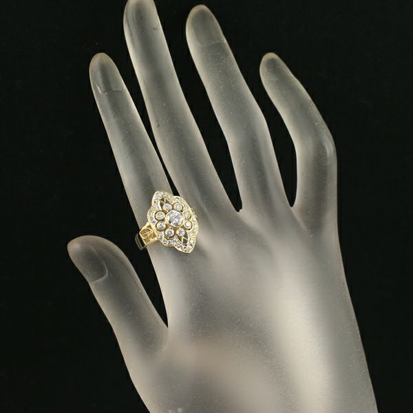 ダイヤ 0.52ct/0.58ct 透かし ミルグレイン   リング K18YG 