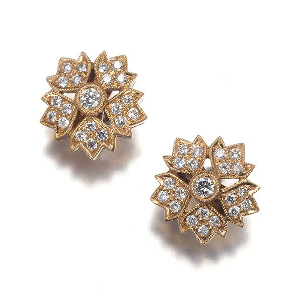 カールブラックバーン ピアス ダイヤ 0.10ct/0.10ct  フラワー ミルグレイン K18PG/YG 