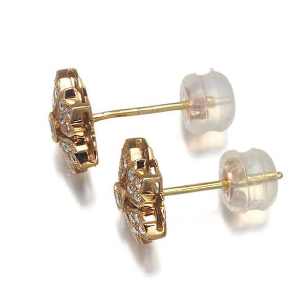 カールブラックバーン ピアス ダイヤ 0.10ct/0.10ct  フラワー ミルグレイン K18PG/YG 