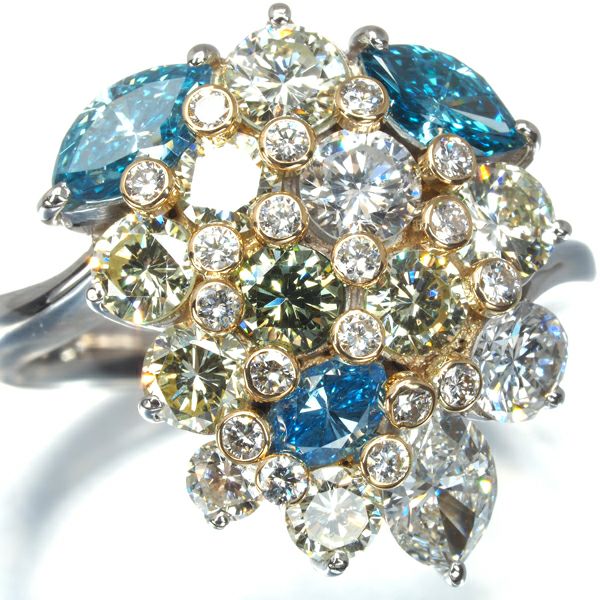 マルチカラーダイヤ 3.199ct リング K18YG/Pt900 