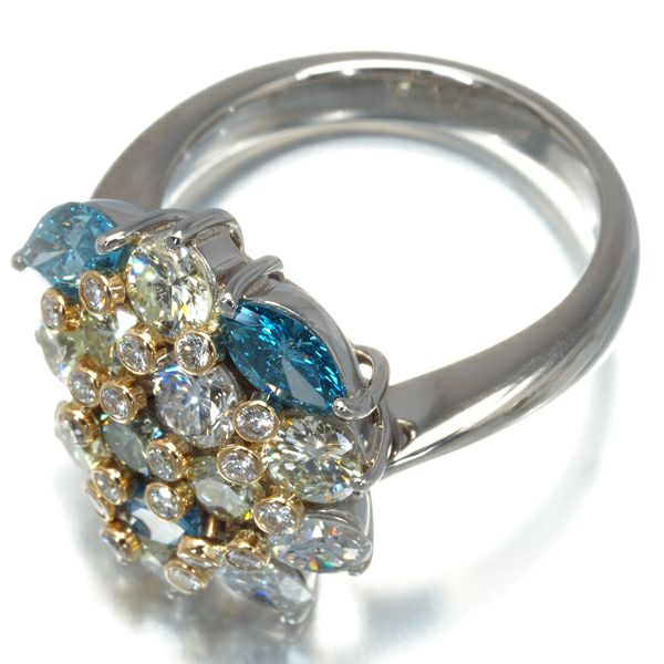 マルチカラーダイヤ 3.199ct リング K18YG/Pt900 