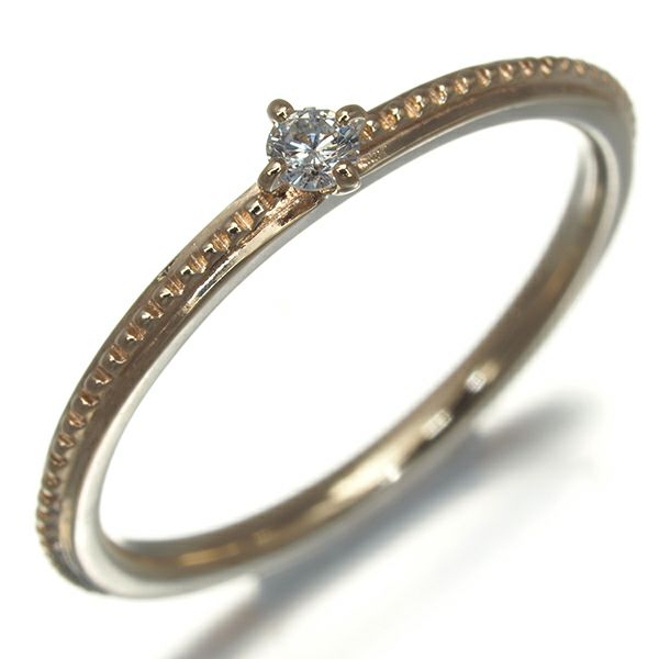 アガット リング ダイヤ 0.03ct  一粒 ミルグレイン ピンキー 1号 K10YG 