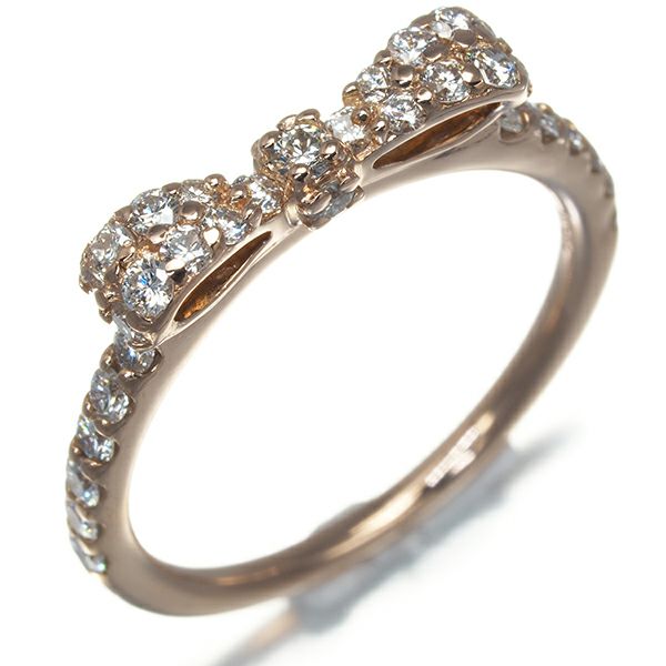 ポンテヴェキオ リング ダイヤ 0.35ct  リボン ピンキー 3号 K18PG 