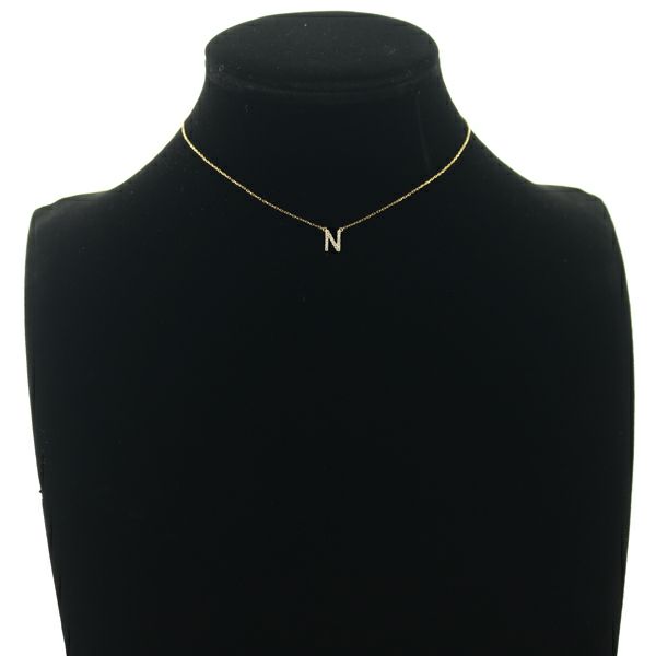 アーカー ネックレス ダイヤ 0.05ct  イニシャル アルファベット N K18YG 