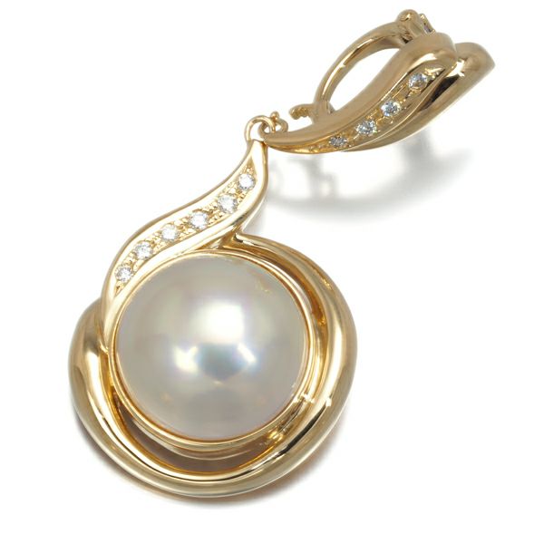 タサキ ペンダントトップ マベパール 真珠 12.8mm ダイヤ 0.10ct   K18YG 