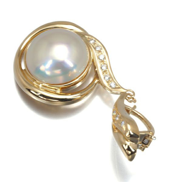 タサキ ペンダントトップ マベパール 真珠 12.8mm ダイヤ 0.10ct   K18YG 