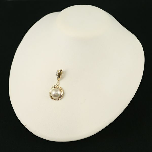 タサキ ペンダントトップ マベパール 真珠 12.8mm ダイヤ 0.10ct   K18YG 