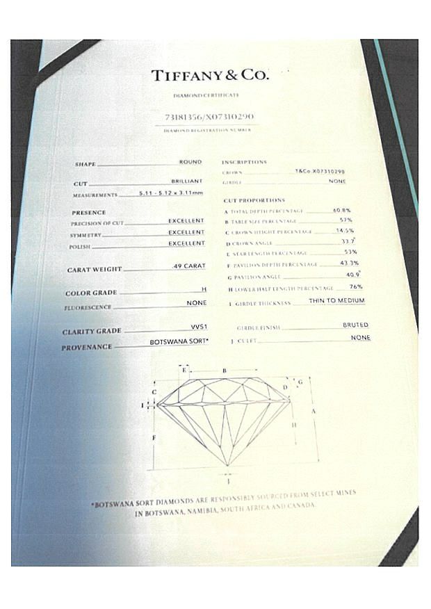 ティファニー ネックレス ダイヤ 0.49ct H VVS1 3EX ソリティア  Pt950 鑑定書