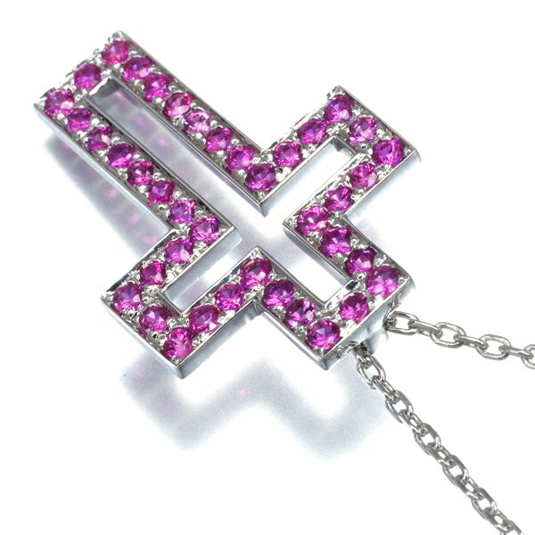ブシュロン ネックレス ピンクサファイア  オープン クロス 限定品 K18WG 