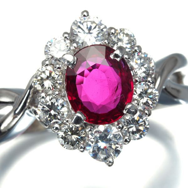 三越 リング ルビー 0.80ct ダイヤ 0.77ct  クラシック 14号 Pt900 鑑別書