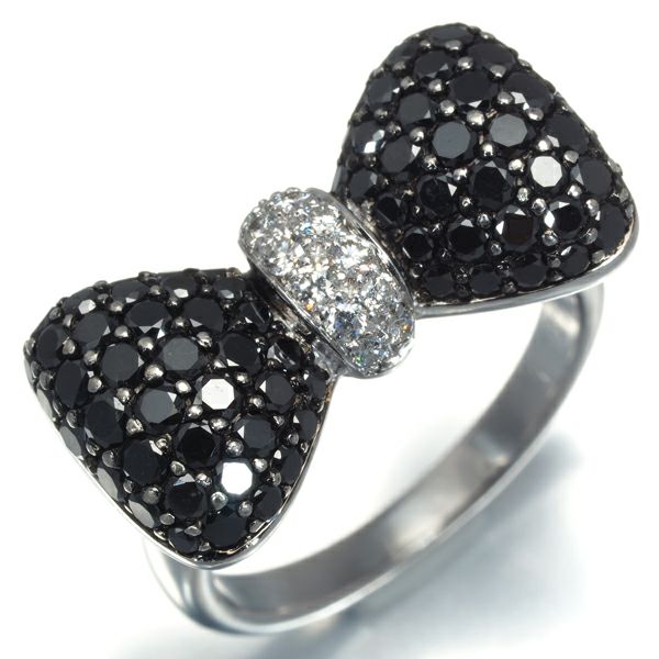 ポンテヴェキオ リング ブラック&クリアダイヤ 1.67ct  リボン 10号 K18WG 