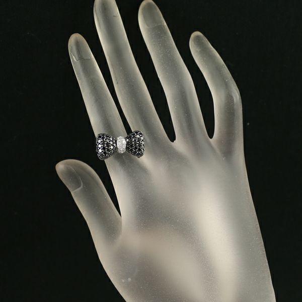 ポンテヴェキオ リング ブラック&クリアダイヤ 1.67ct  リボン 10号 K18WG 