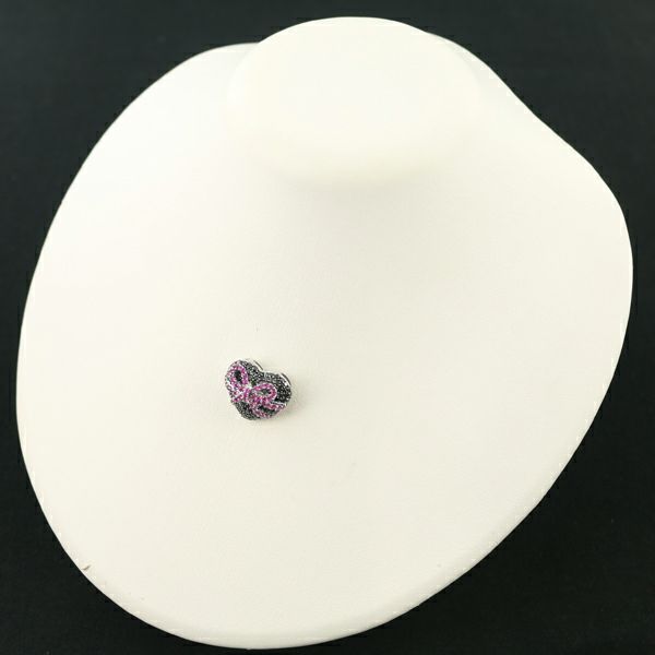 ピンクサファイア 0.72ct ブラックダイヤ 1.55ct リボン ハート ペンダントトップ K18WG