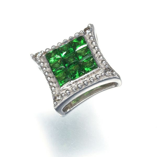 グリーンガーネット 0.24ct ダイヤ 0.01ct  ミステリーセッティング ペンダントトップ K18WG 