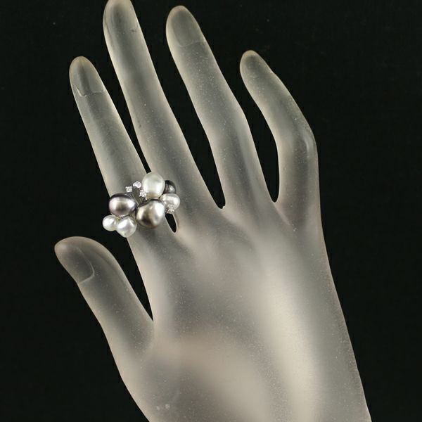 バロックパール 真珠 5.4-8.6mm ダイヤ 0.07ct   リング K18WG 