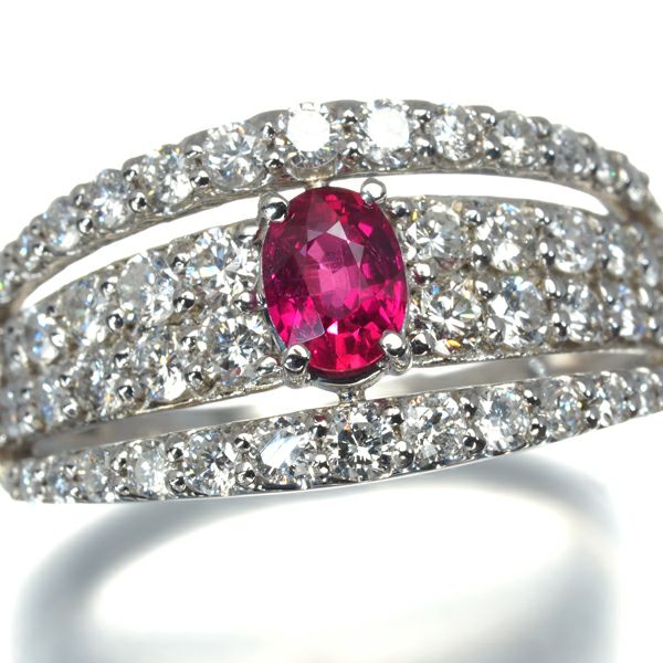 非加熱 ピジョンブラッド ルビー 0.36ct ダイヤ 0.90ct モザンビーク産  リング Pt950 鑑別書