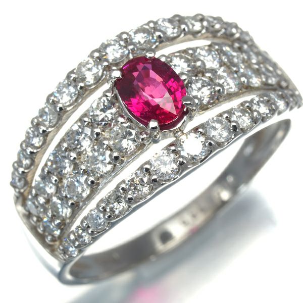 非加熱 ピジョンブラッド ルビー 0.36ct ダイヤ 0.90ct モザンビーク産  リング Pt950 鑑別書