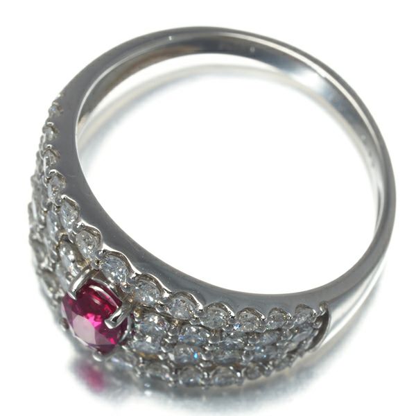 非加熱 ピジョンブラッド ルビー 0.36ct ダイヤ 0.90ct モザンビーク産  リング Pt950 鑑別書