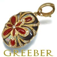 珊瑚 ダイヤ 0.18ct シェル ペンダントトップ K18YG 