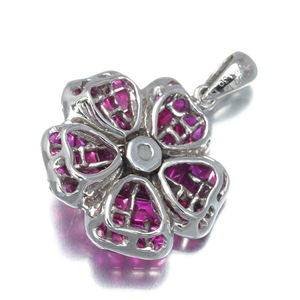ルビー 3.30ct ダイヤ 0.12ct ミステリーセッティング ペンダントトップ K18WG 