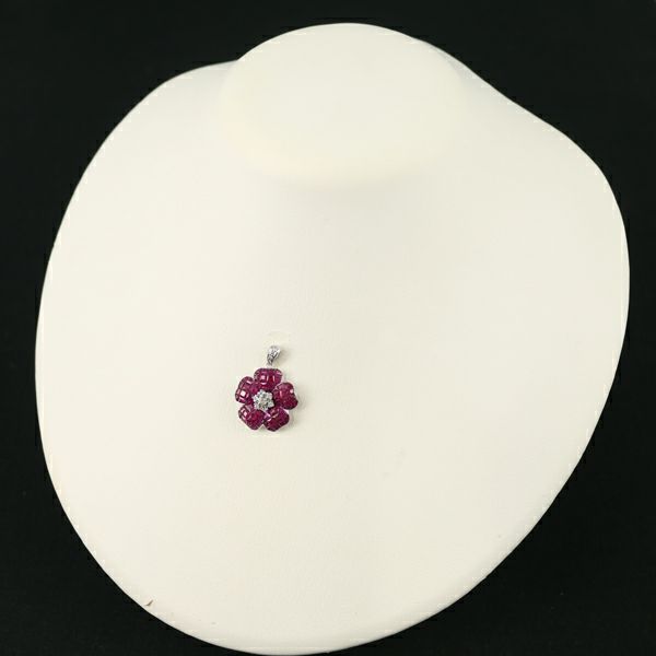 ルビー 3.30ct ダイヤ 0.12ct ミステリーセッティング ペンダントトップ K18WG 